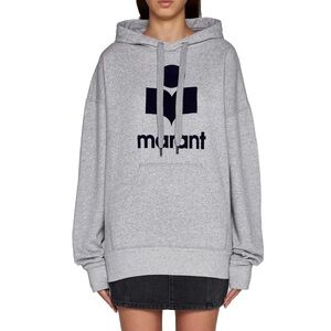 Isabel Marant Miley logo embroidered hoodie in grey